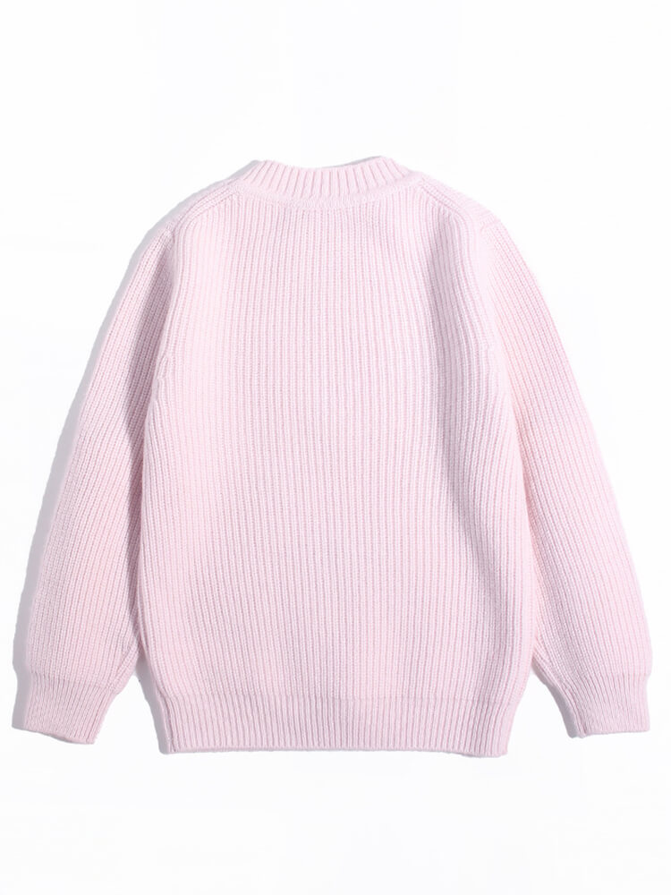 Light Pink Bunny and Bow Outline Cashmere Ribbed Knit Sweater